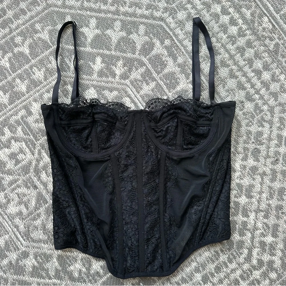 Black Lace Bustier Corset Top - Women Intimates & Sleepwear M - Picture 4 of 6